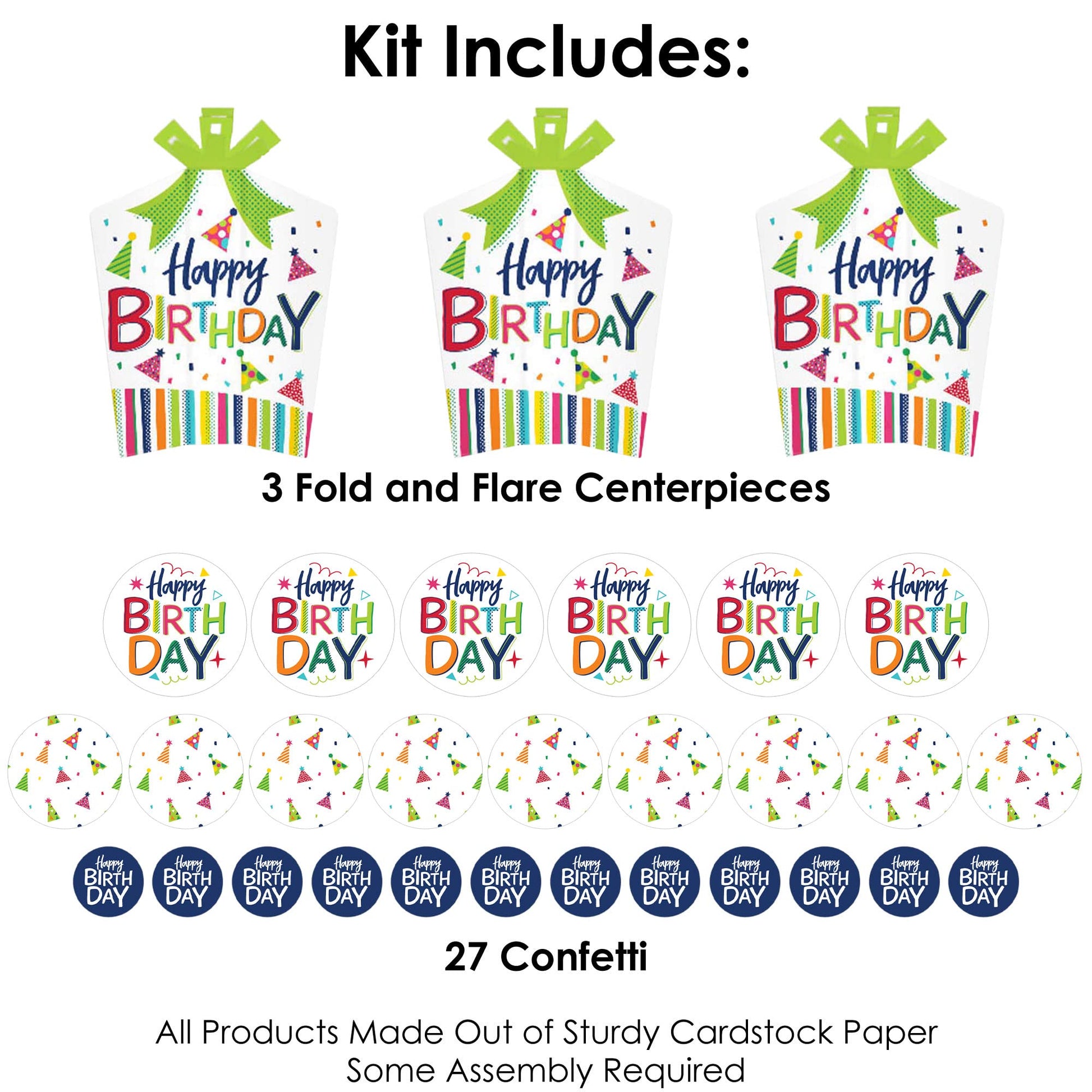 Big Dot of Happiness Cheerful Happy Birthday - Colorful Birthday Party Decor and Confetti - Terrific Table Centerpiece Kit - Set of 30