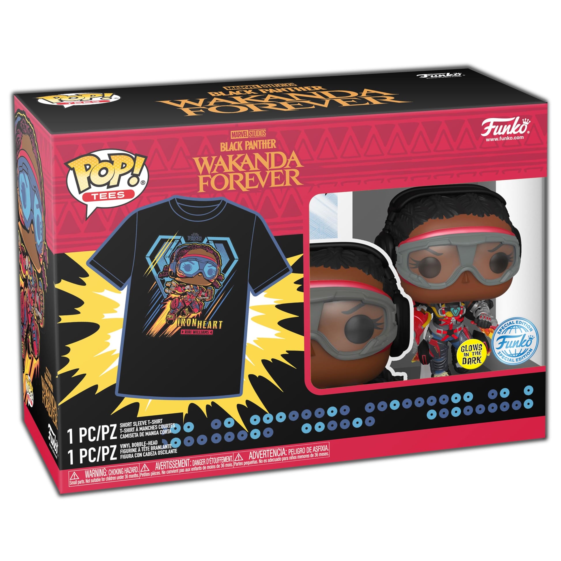 Funko POP! & Tee: Black Panther Wakanda Forever - Ironheart MK1 - Glow in The Dark - Extra Large - (XL) - T-Shirt - Clothes with Collectable Vinyl