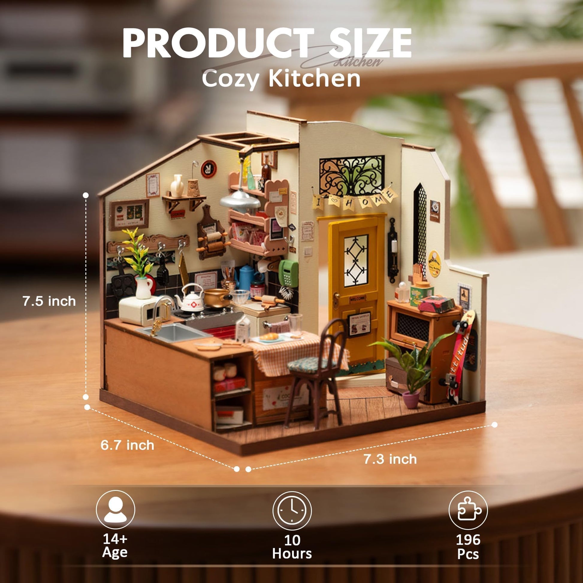 Robotime DIY Miniature House Kit, 1:18 Kitchen Diorama Dollhouse with LED Lights, 3D Wooden Puzzle for Adults, Craft Hobby Gift for Women Men Teens