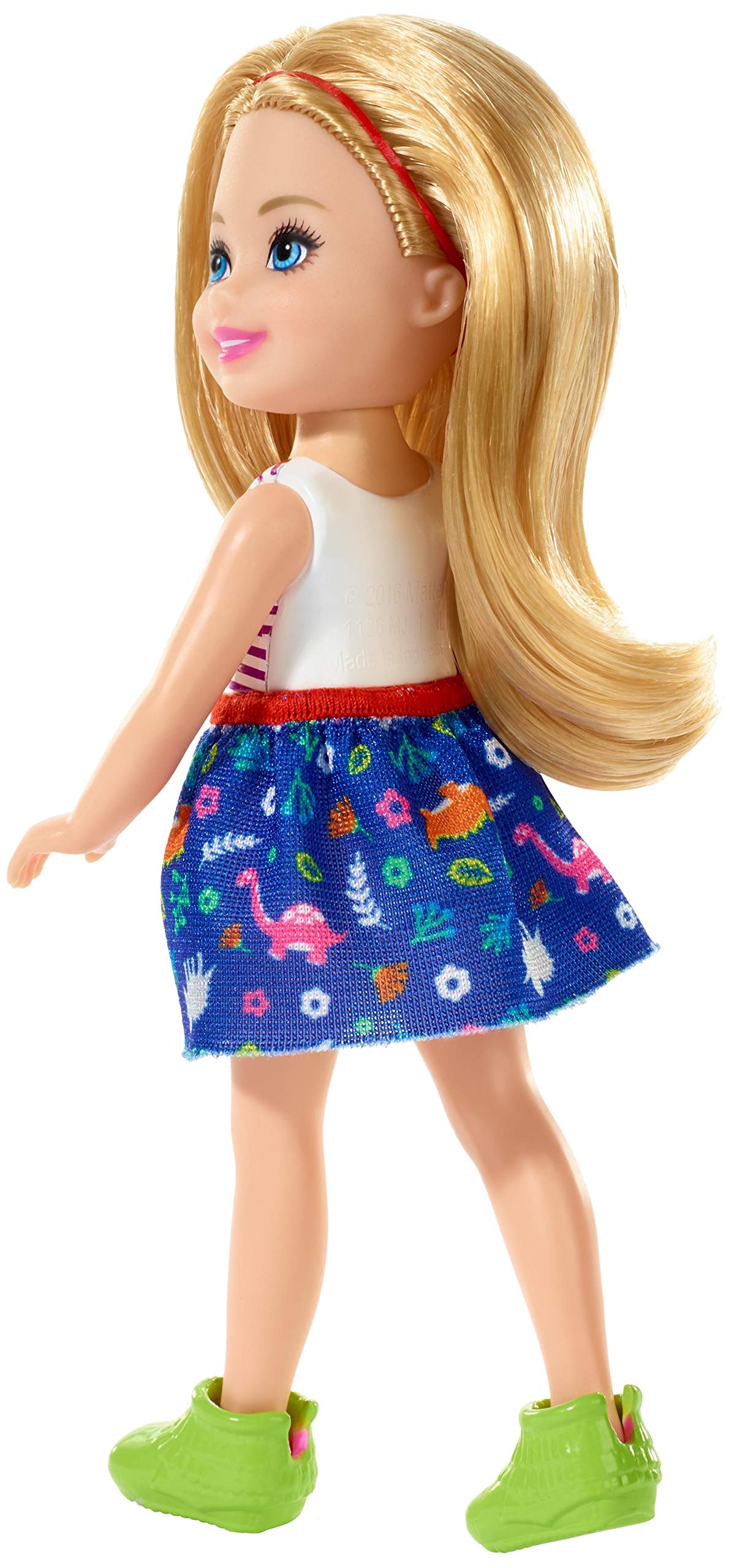 Barbie Club Chelsea Doll, 6-inch Blonde Wearing Dinosaur-Themed Look with Removable Skirt, for 3 to 7 Year Olds