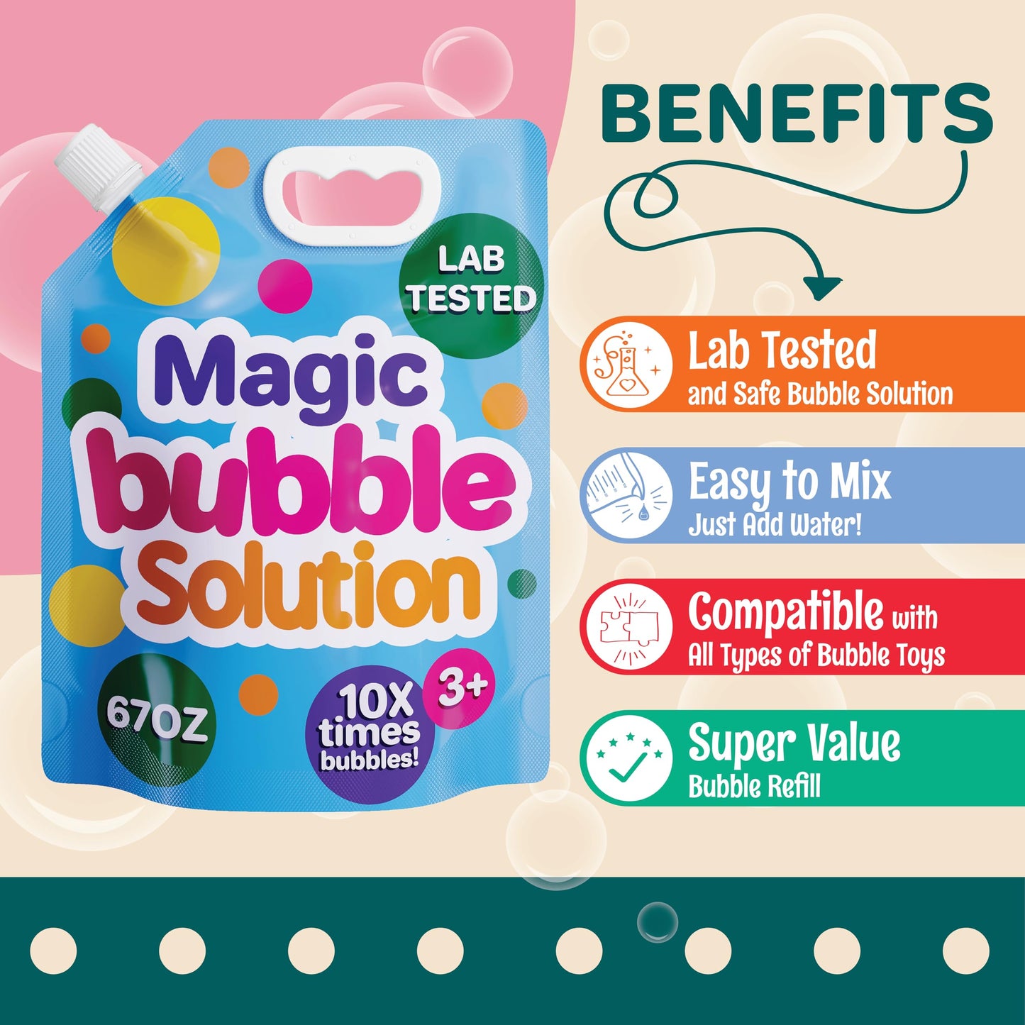 Klevly 67 oz Iridescent Bubble Solution Refill | Non-Toxic Quick & Easy Just Add Water to Make 67 oz Bubble Refill Solution | Bubbles for Kids |