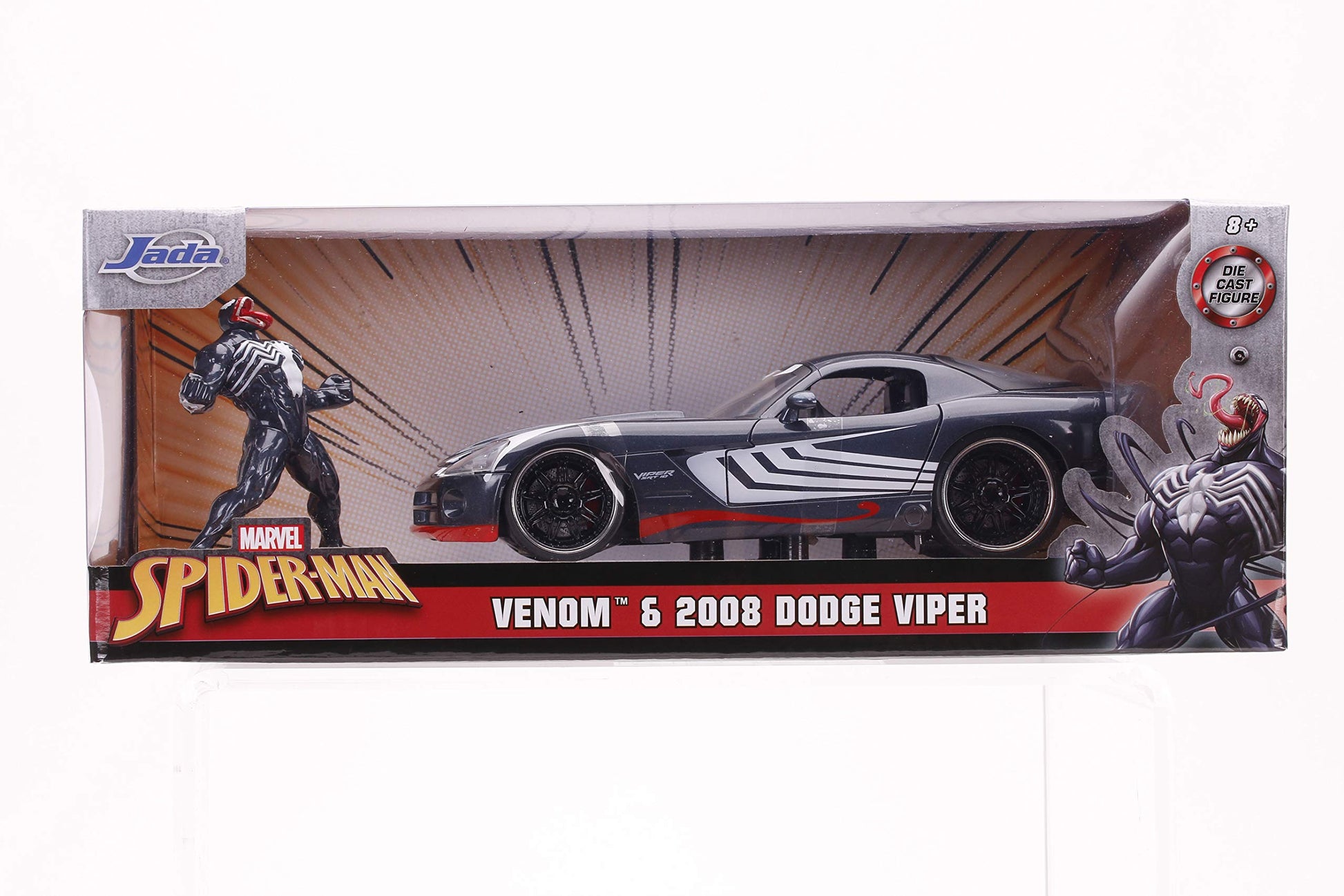 Jada Marvel 1:24 Dodge Viper Die-cast Car with 2.75" Venom Figure, Toys for Kids and Adults