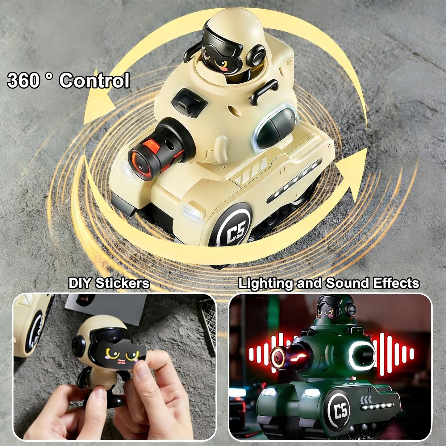 SKEKECIE New Upgrade, Larger 2 Pack RC Battle Tanks, RC Tank that Shoots with Infrared System & Sound Effects, Remote Control Tank with HP Station