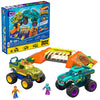 MEGA Hot Wheels Monster Trucks Building Toy, Smash & Crash Mega-Wrex Boneyard Stunt Course with 332 Pieces, 2 Figures and 2 Ramps, Kids Age 5+ Years