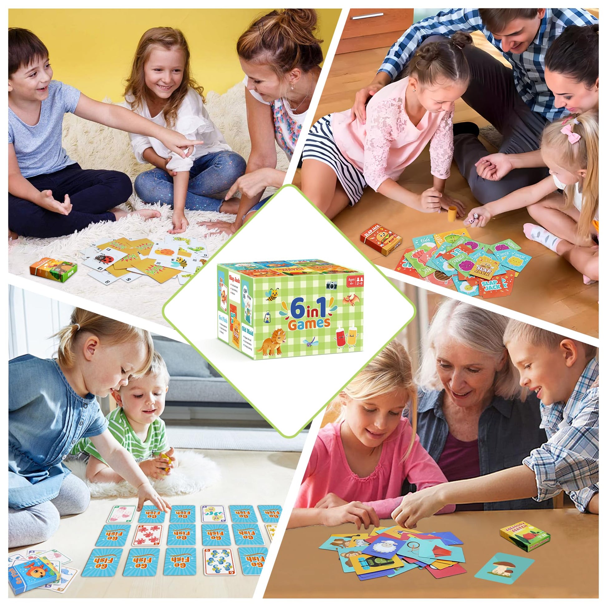Card Games for Kids, Go Fish,Old Maid,Memory Match,Slap Jack,Crazy 8s,War-6 Pack Classic Fun & Educational Games for Family Game Night,Great Gift