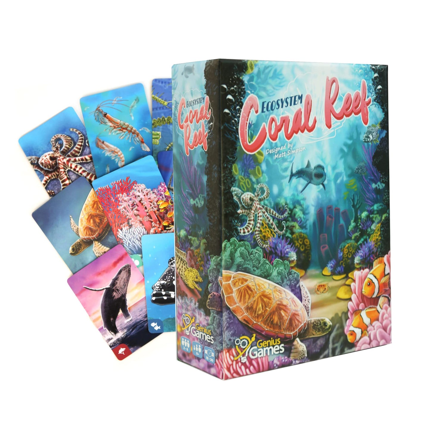 Genius Games Ecosystem: Coral Reef - A Mensa Recommended Family Card Game About Aquatic Animals, Their Habitats & Food Chain | A Light Educational