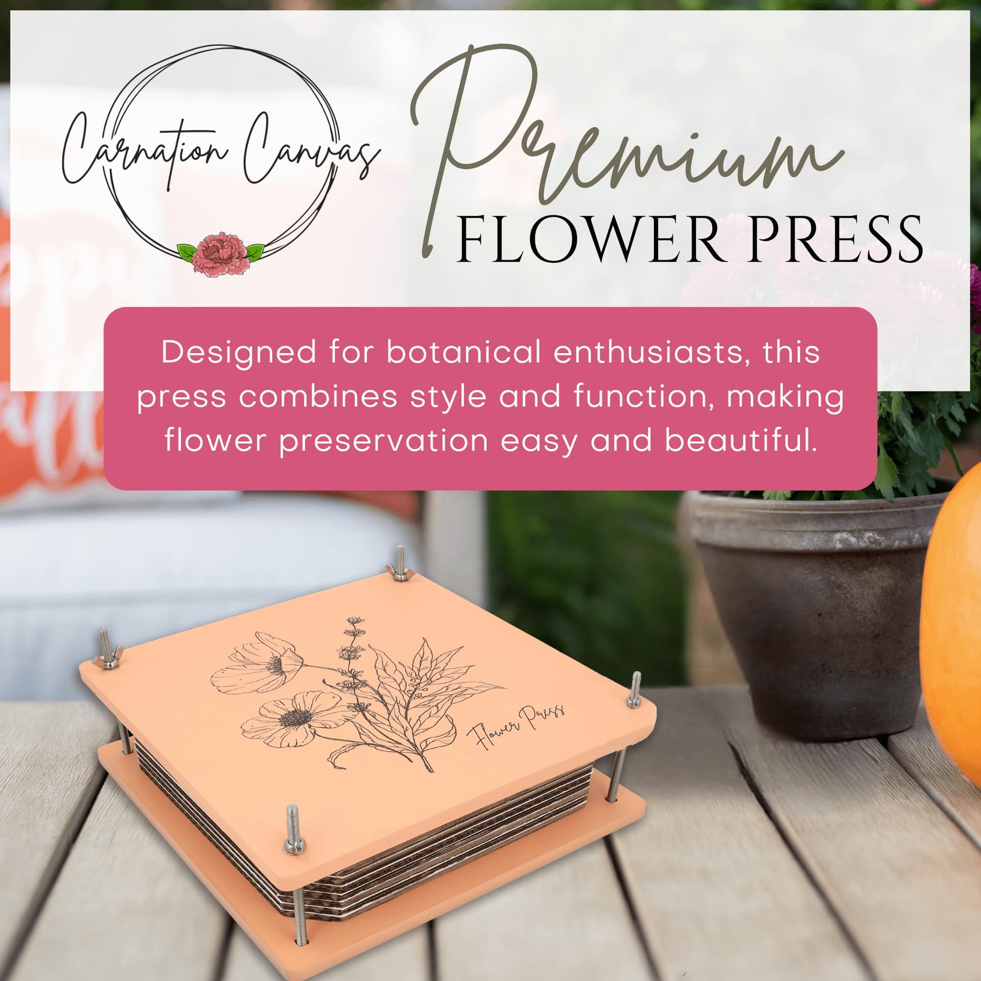 Wooden Flower Press - Durable Bolt Lock Design Complete Pressing Kit w/White Absorbent Sheets, Ebook Guide & More - 10 Layers for Drying & Preserving