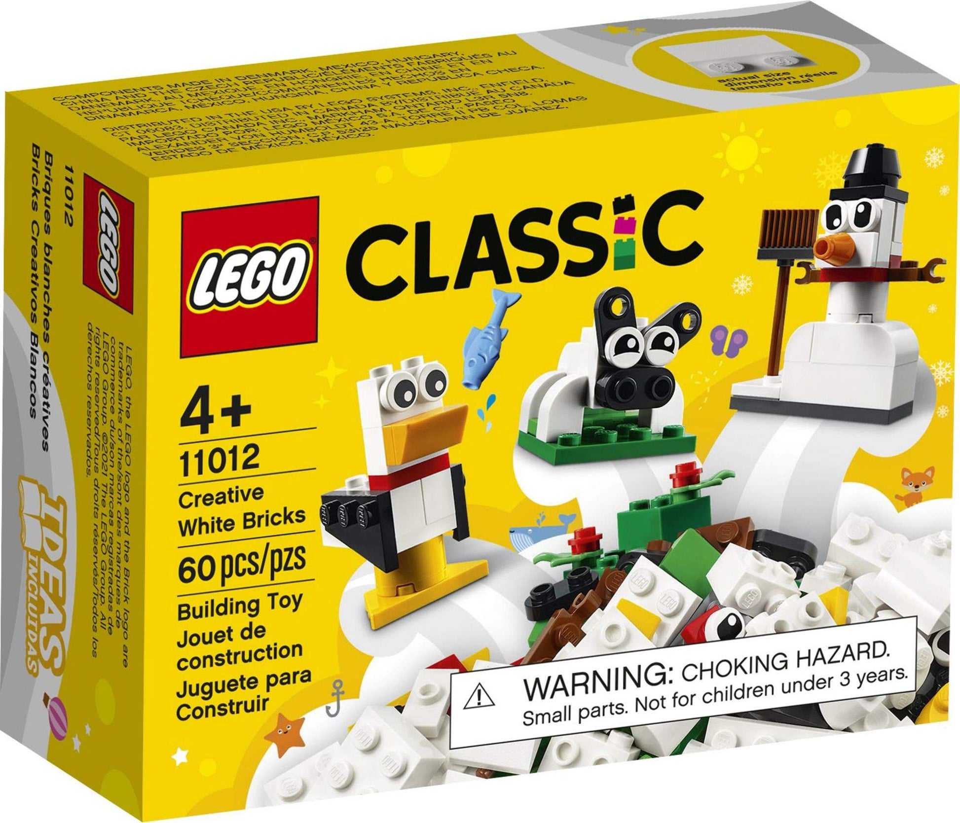 LEGO Classic Creative White Bricks 11012 Building Kit; Toy Building Set for Creative Play with 3 Build Ideas, Including a Snowman, Sheep and Seagull