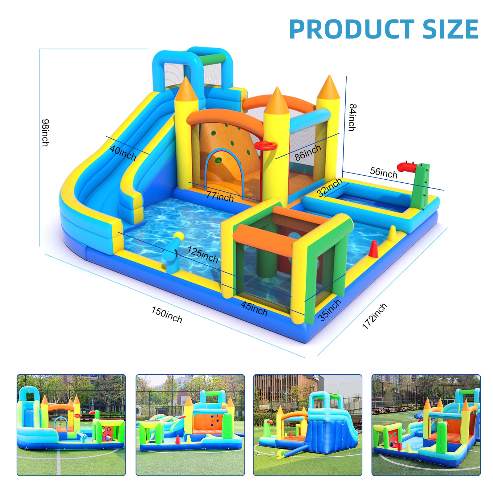 WelandFun Inflatable Water Slide Park for Kids Backyard, Inflatable Bounce House with Air Blower - Bouncy Castle with Climbing Wall, Jumping, Water