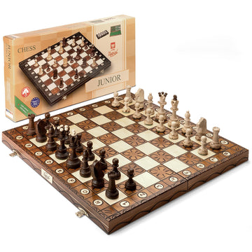 Wegiel Handmade Junior European International Chess Set - 16 Inch Luxury Wooden Chess Set for Adults and Kids, Premium Beech and Birch Wood - Unique