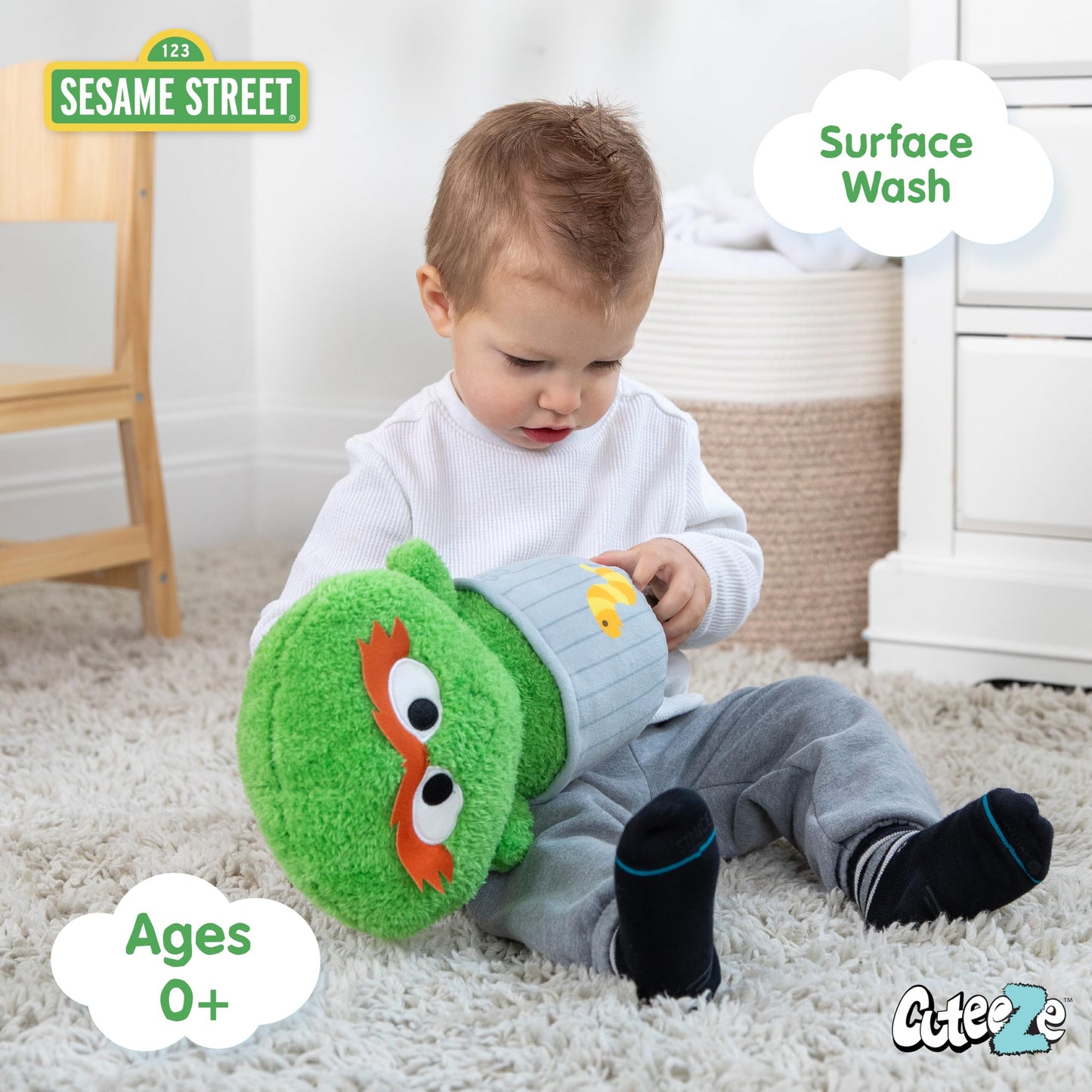 Kids Preferred Sesame Street Oscar the Grouch Stuffed Plush Toy 12 Inch Extra Soft Plushie for Kids, Crinkle Sound in Hands, Rattle in Head