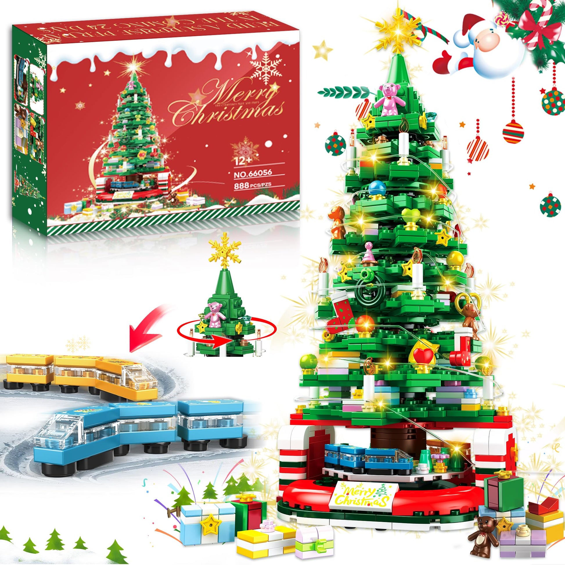 Christmas Tree Building Set for Kids, Christmas Tree 2024 Collectible Holiday Building Block Home Decor with Light, Tabletop for Boys, Girls