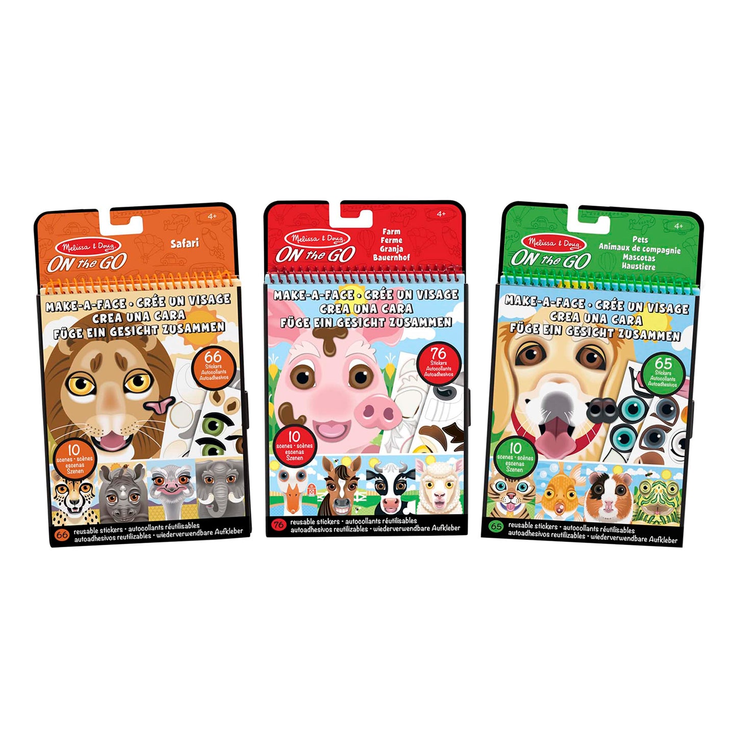 Melissa & Doug Make-a-Face Reusable Sticker Pad Animals 3-Pack (Safari, Farm, Pets)