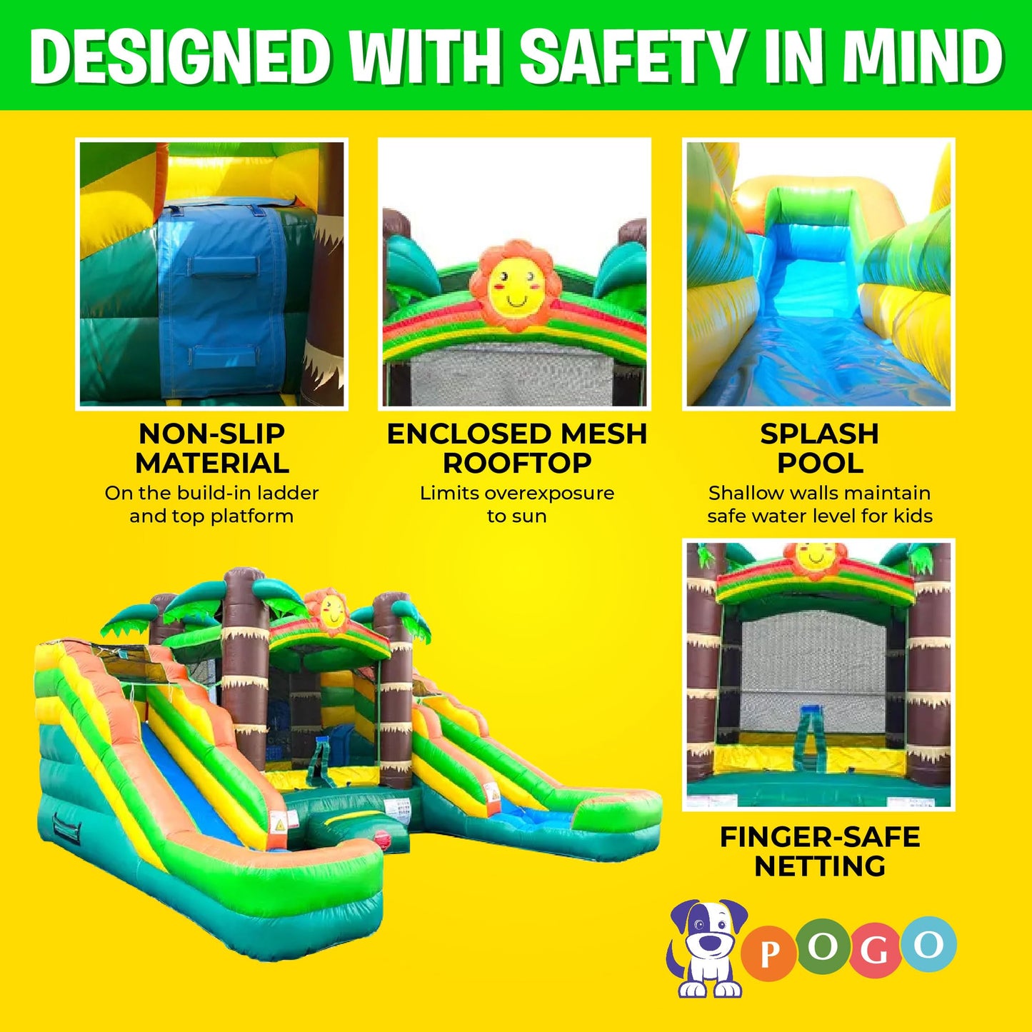 Pogo Bounce House Crossover Double Water Slide Combo, No Blower, Tropical