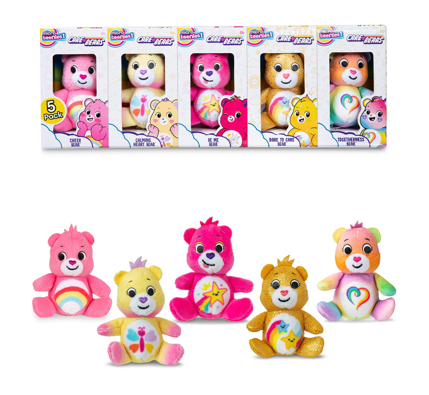 Micro Teenies - Care Bears 3" Micro Plush 5-Pack Treasure Box - Collectible Miniature Plush Figure, Suffed Animal, Toy Mini Soft Figure for Kids Ages
