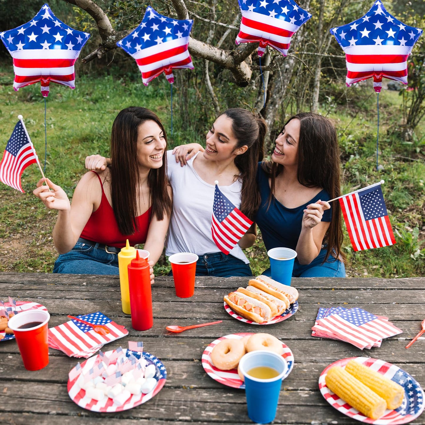 10 Pieces 18 Inches American Flag Star Foil Balloons, Patriotic Red, White, and Blue Mylar Star Shaped Balloons for 4th of July, Independence Day