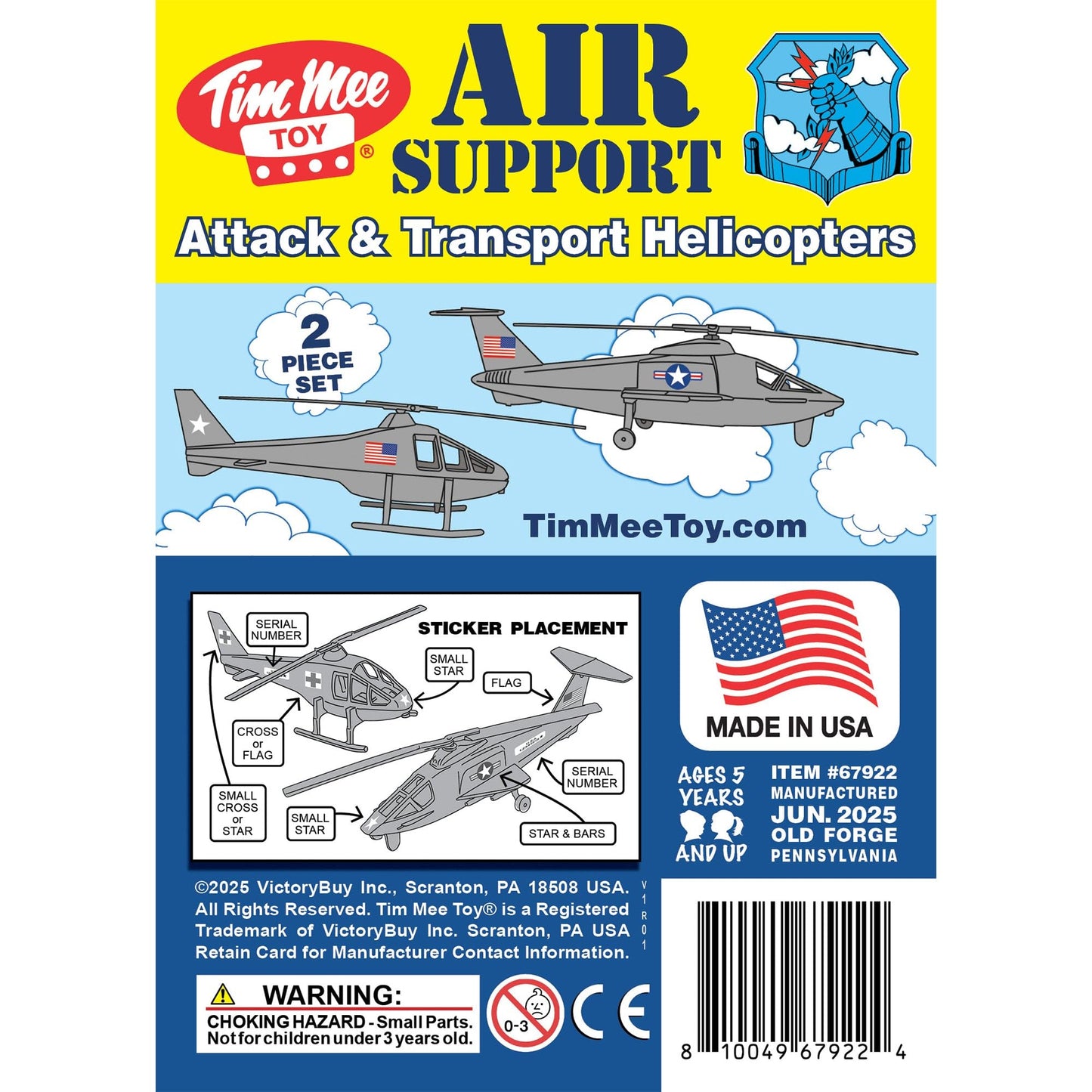 TimMee Air Support Helicopters - 2pc Gray Plastic Army Men Choppers US Made