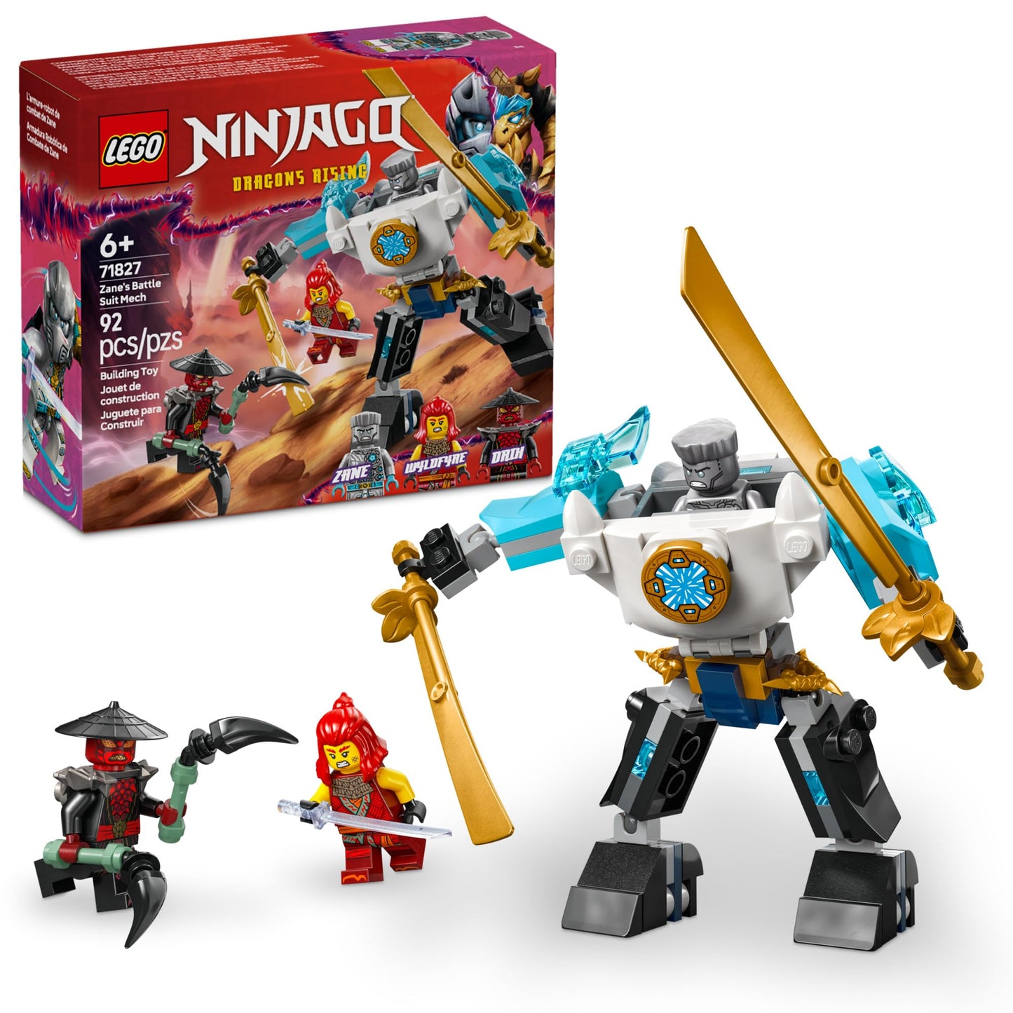 LEGO NINJAGO Zane's Battle Suit Mech Ninja Toy - Building Toy for Pretend Play for Kids, Boys and Girls, Ages 6+ - with 3 Minifigures - Gift Idea