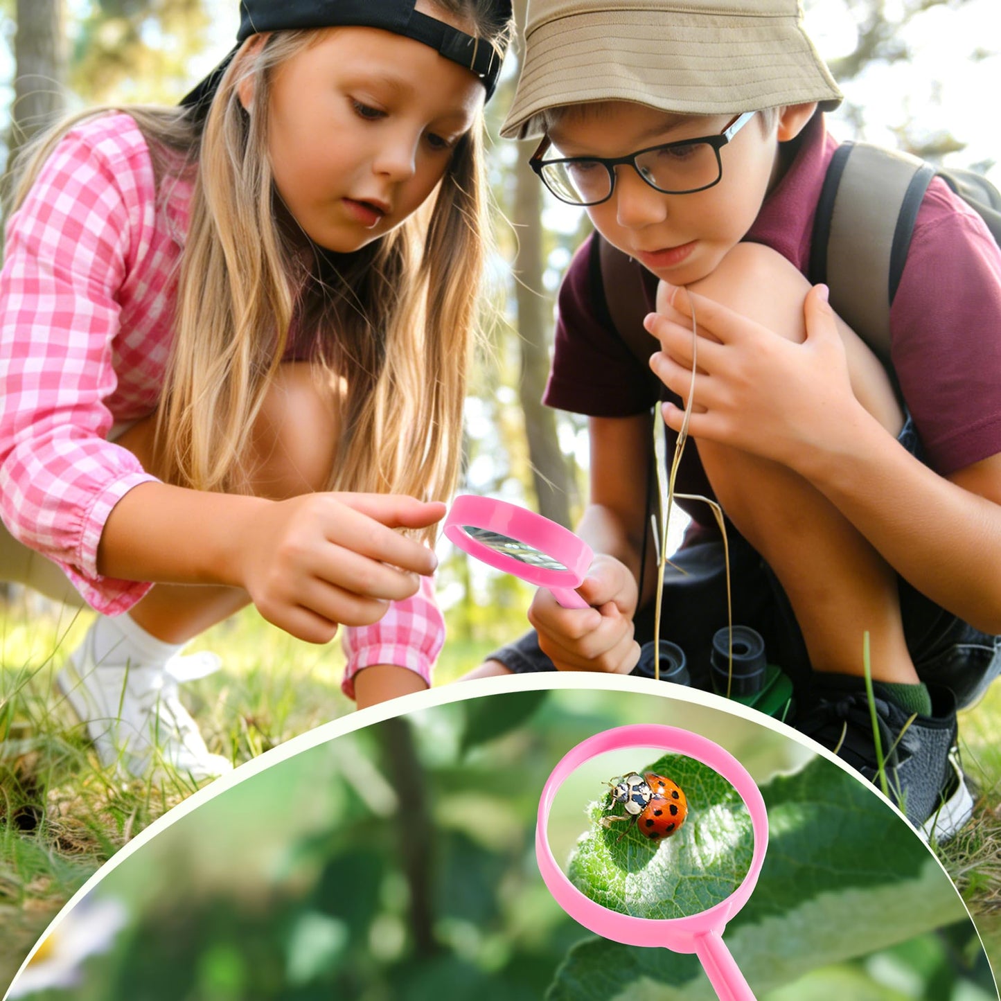 ROBOTIME 2-Person Bug Catcher Kit for Kids - Complete Pink Outdoor Explorer Set with Double Tools for Siblings & Friends (Ages 3+)