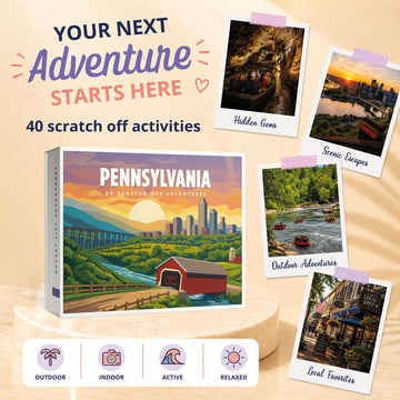 Pennsylvania Bucket List Scratch Off Cards - 40 Adventure Bucket List Cards with Region Split Map, Hidden Gems, Scenic Escapes & Local Favorites