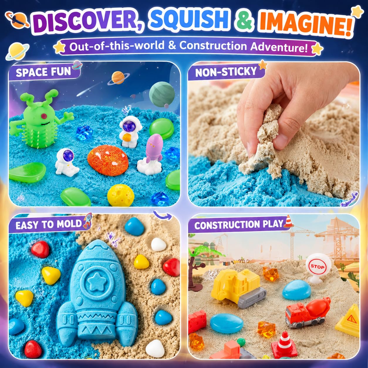 AGENTLAN Stackable Sensory Bin, Construction & Space Sensory Sand Play Set