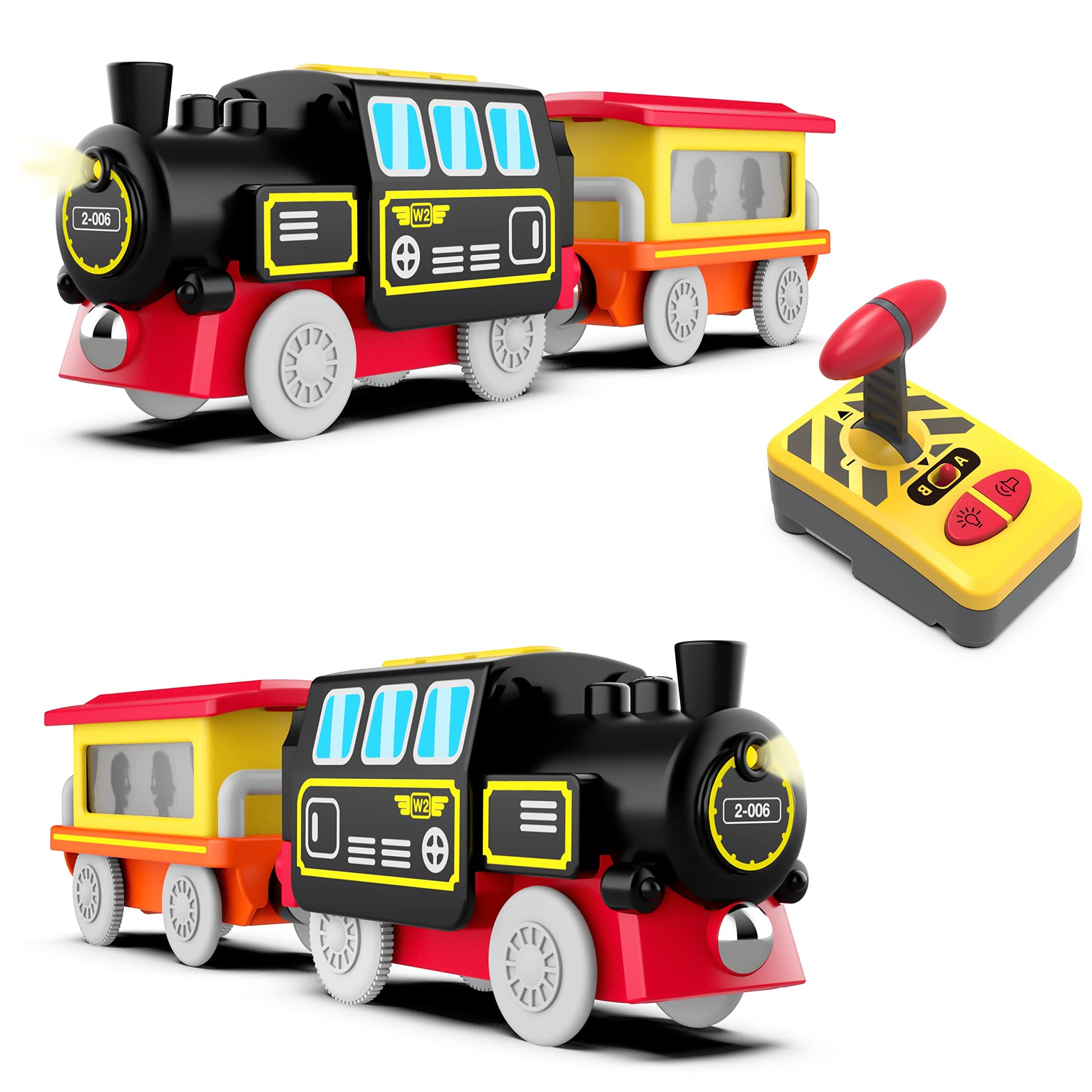 Motorized Train for Wooden Track, Remote Control Train with Magnetic Connection, Battery Operated Locomotive Trains for Toddlers, Compatible