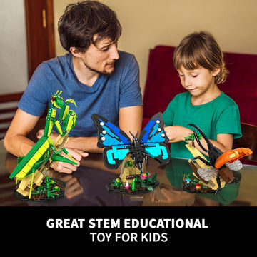 Insect Collection Building Toy Set, with Life-Size Blue Butterfly, Mantis and Beetle Display Models, Fun Gift for Nature Lovers, Bug Building Office