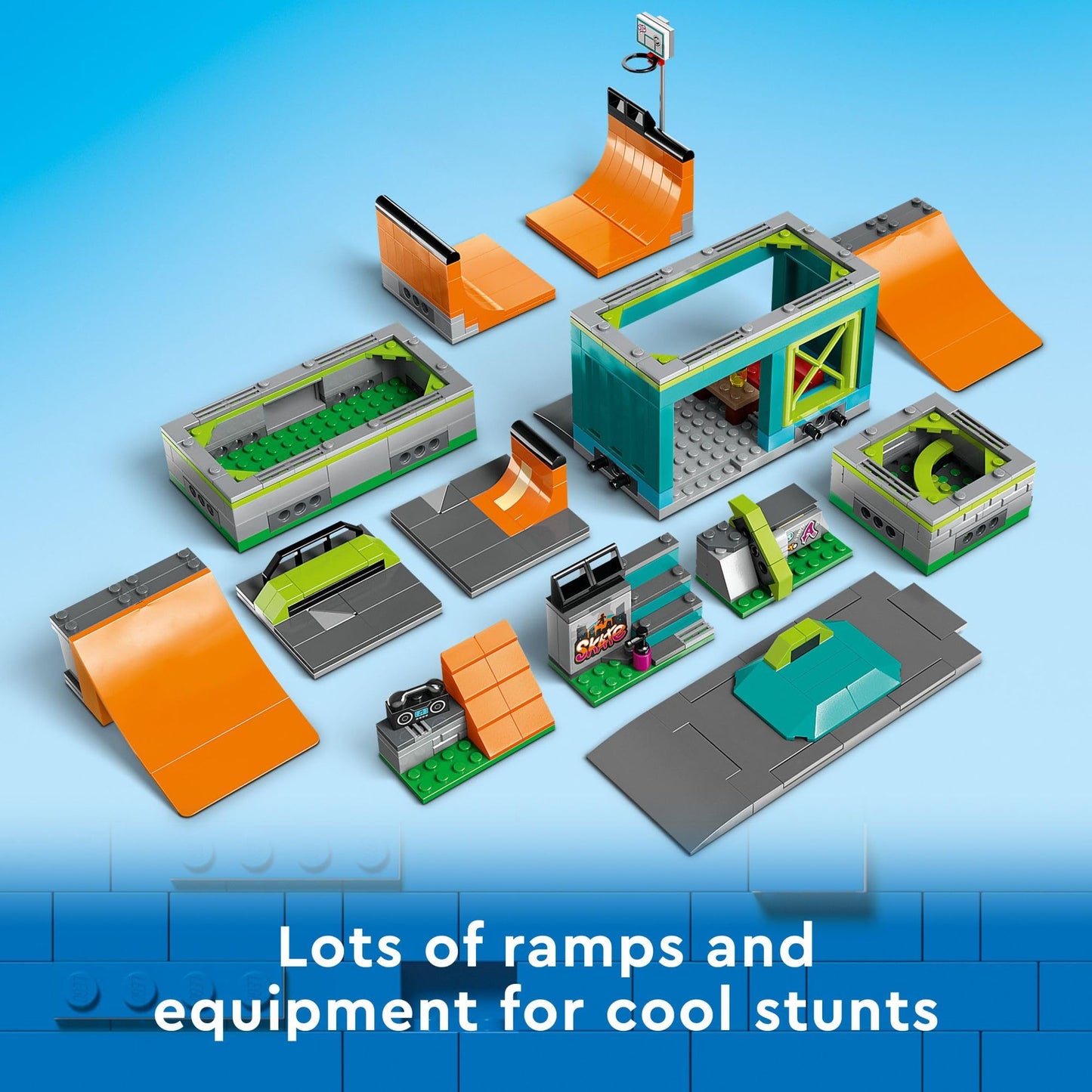 LEGO My City Street Skate Park Building Toy Set, Includes a Skateboard, BMX Bike, Scooter and in-line Skates, Plus 4 Minifigures for Pretend Play, Fun