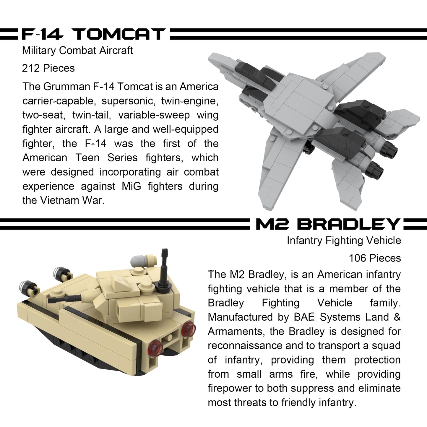 Apostrophe Games 5 Military Building Block Sets (730 Pieces) F/A-18 Hornet, F-14 Tomcat Fighter Jet, AH-64 Apache Helicopter, M2 Bradley Tank,