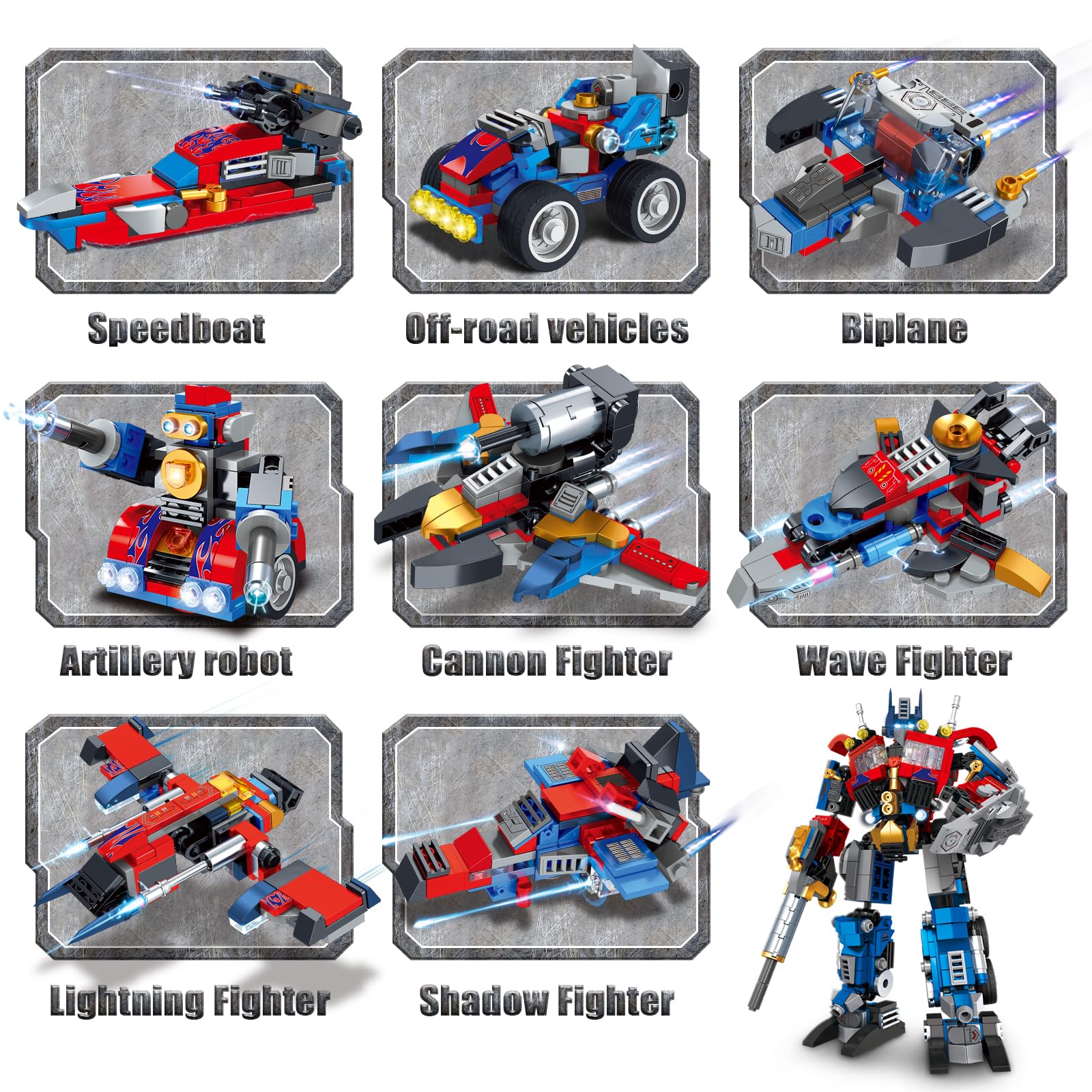 IBLOTIME Transforming Robot Building Sets Easter 8 in 2 Robot Vehicle Models 769 PCS Creative Assembly Display Gift Christmas Birthday Ages 14+