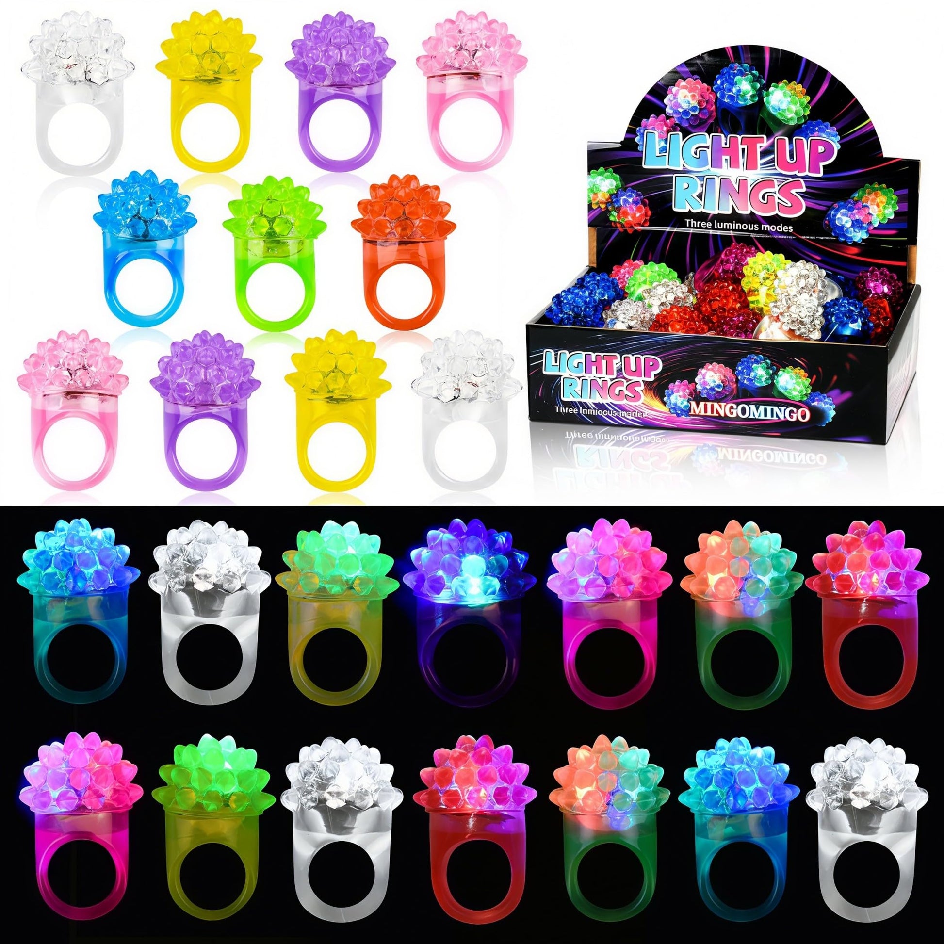MINGOMINGO 25 Pack LED Light Up Rings Party Favors & Glow Rings for Kids