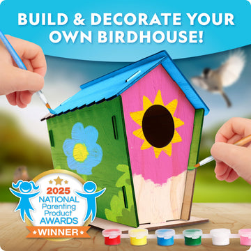 National Geographic Build Your Own Birdhouse Kit - DIY Wooden Birdhouse Craft with Paints, Brush, Bird-Watching Journal & Educational Poster for Kids