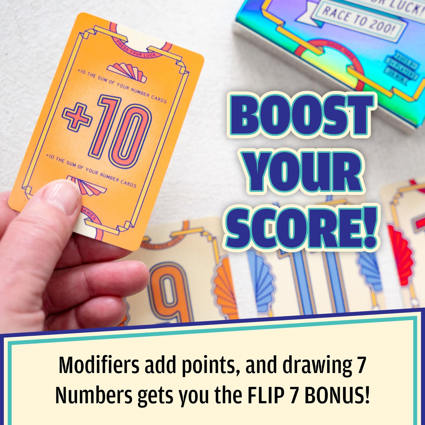 USAOPOLY Flip 7, The Ultimate Blend of Press Your Luck & Strategy, Fast-Paced Addictive Card Game,Quick to Learn & Easy to Teach,Perfect for Game