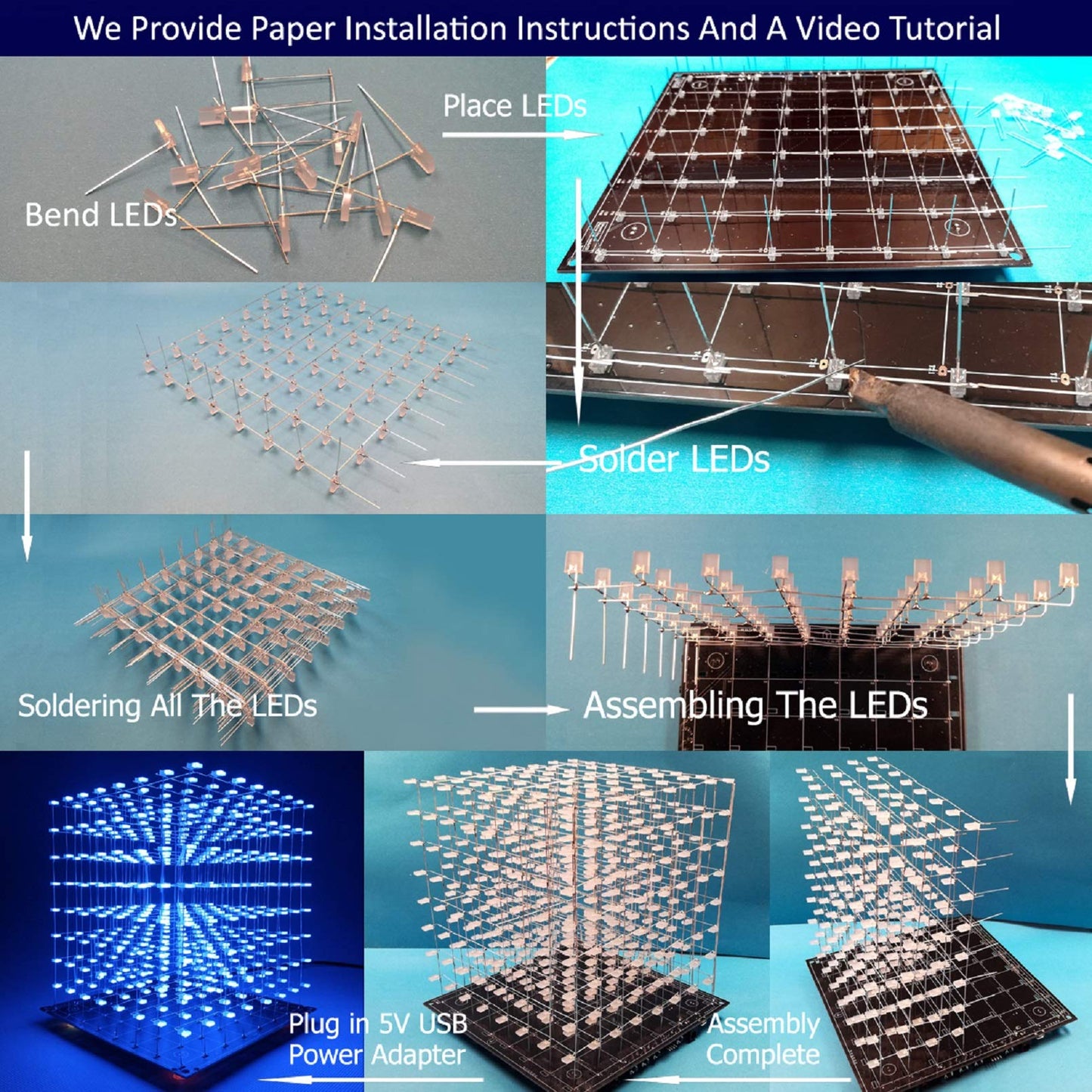 iCubeSmart 3D Led Cube DIY Electronics Kit 8x8x8 Led Cube DIY Soldering Project Kit(3D8S-BLUE)