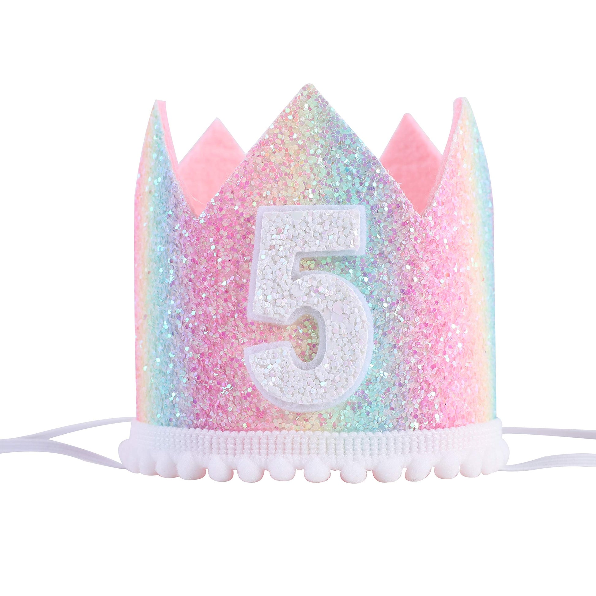 Baby 5th Birthday Rainbow Hat - Soft Rainbow Birthday Crown hat, Baby Birthday Photo Props, Mini Rainbow Crown Party Decorations.