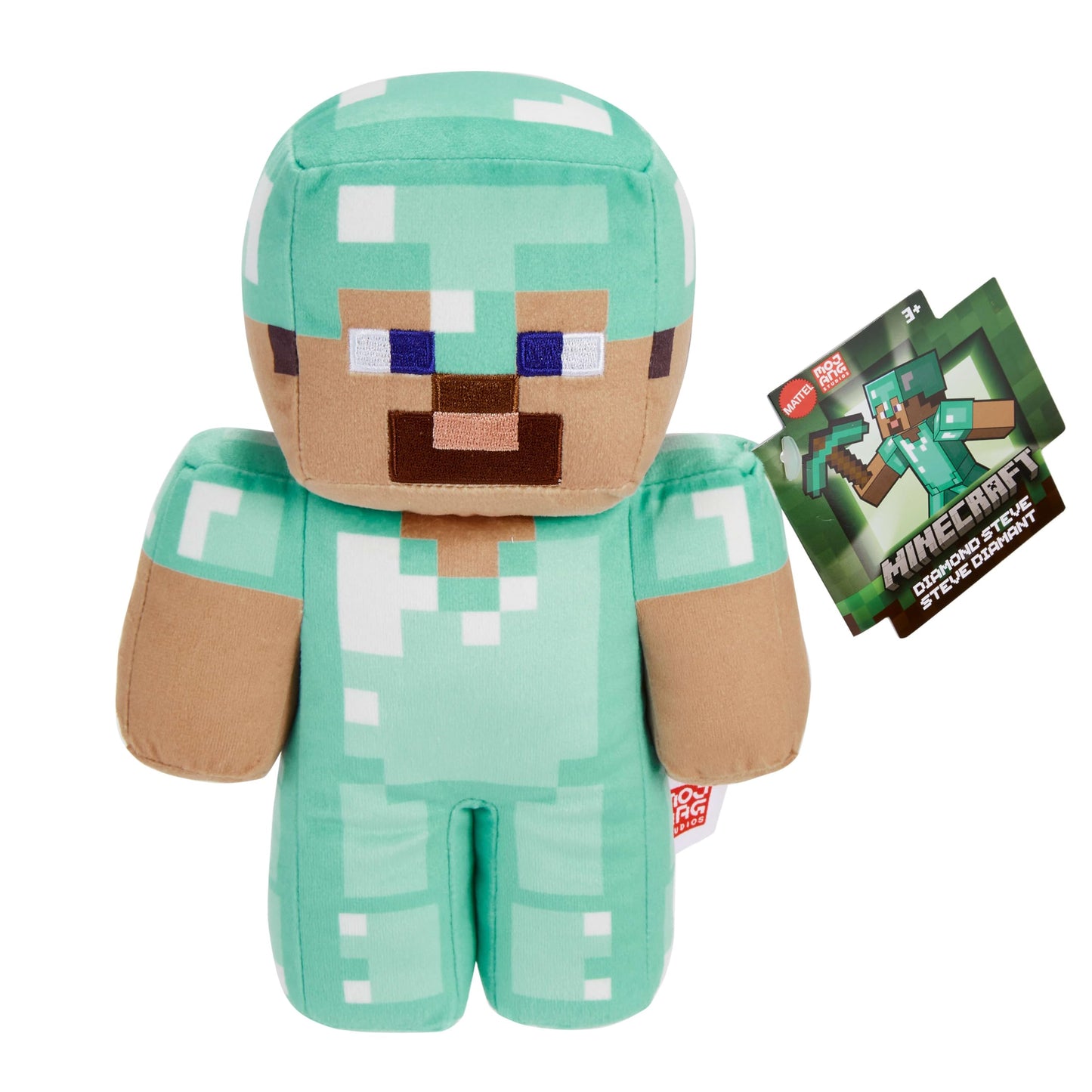 Mattel Minecraft Diamond Steve Soft Plush Collectible Pixelated Design Famous Game Character Toy for Kids 3+ Years HPP23