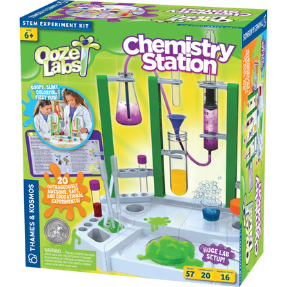 Thames & Kosmos Ooze Labs Chemistry Station Science Experiment Kit, 20 Non-Hazardous Experiments Including Safe Slime, Chromatography, Acids, Bases