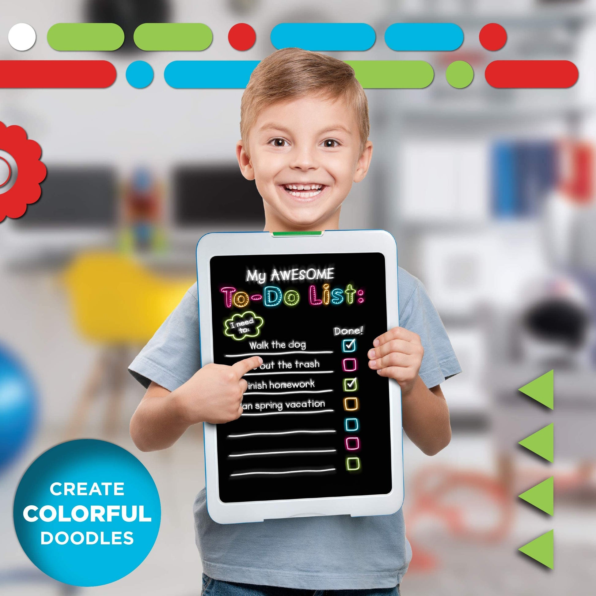 Discovery™ Kids Neon Glow Drawing Easel w/ 6 Color Markers, Built-in Kickstand/Wall Mount, 5 Light Modes, Easy Clean/Washable, Wide Screen, Flat