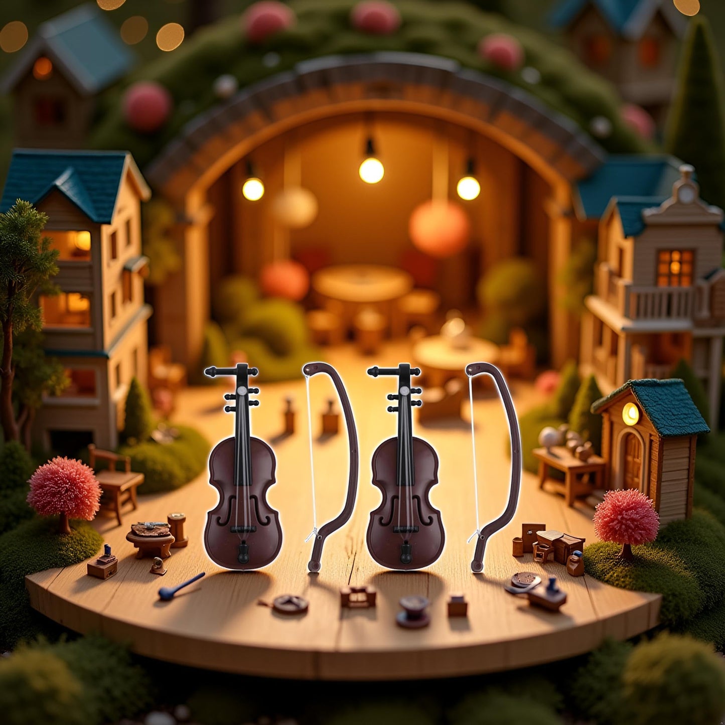 2Pcs Miniature Violin, Tiny Violin Mini Musical Instrument, Miniature Model Dollhouse, Furniture Crafts Ornament for Dollhouse Fairy Garden Decoration