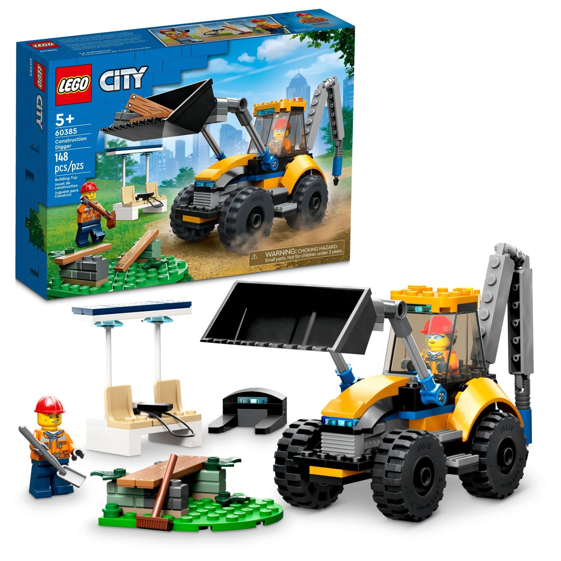 LEGO City Construction Digger 60385 Building Toy - Excavator Model Featuring Tools and Minifigures, Vehicle Building Set for Fun Creative Play