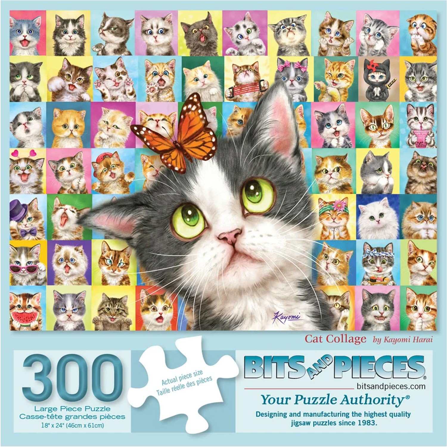 Bits and Pieces 300 Piece Puzzles for Adults 300 Large Pieces 18" x 24" Jigsaw Puzzles, Cats Kitten, No 2 Pieces Alike, Cat Collage