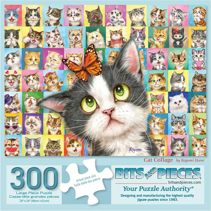 Bits and Pieces 300 Piece Puzzles for Adults 300 Large Pieces 18" x 24" Jigsaw Puzzles, Cats Kitten, No 2 Pieces Alike, Cat Collage