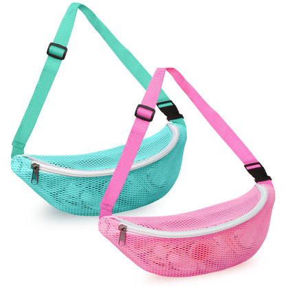 Sea Shell Bags for Picking up Shells Pack of 2 - Small Mesh Bag for Beach Toys with Adjustable Strap and Zipper - Hunt Treasures with Kids Seashell