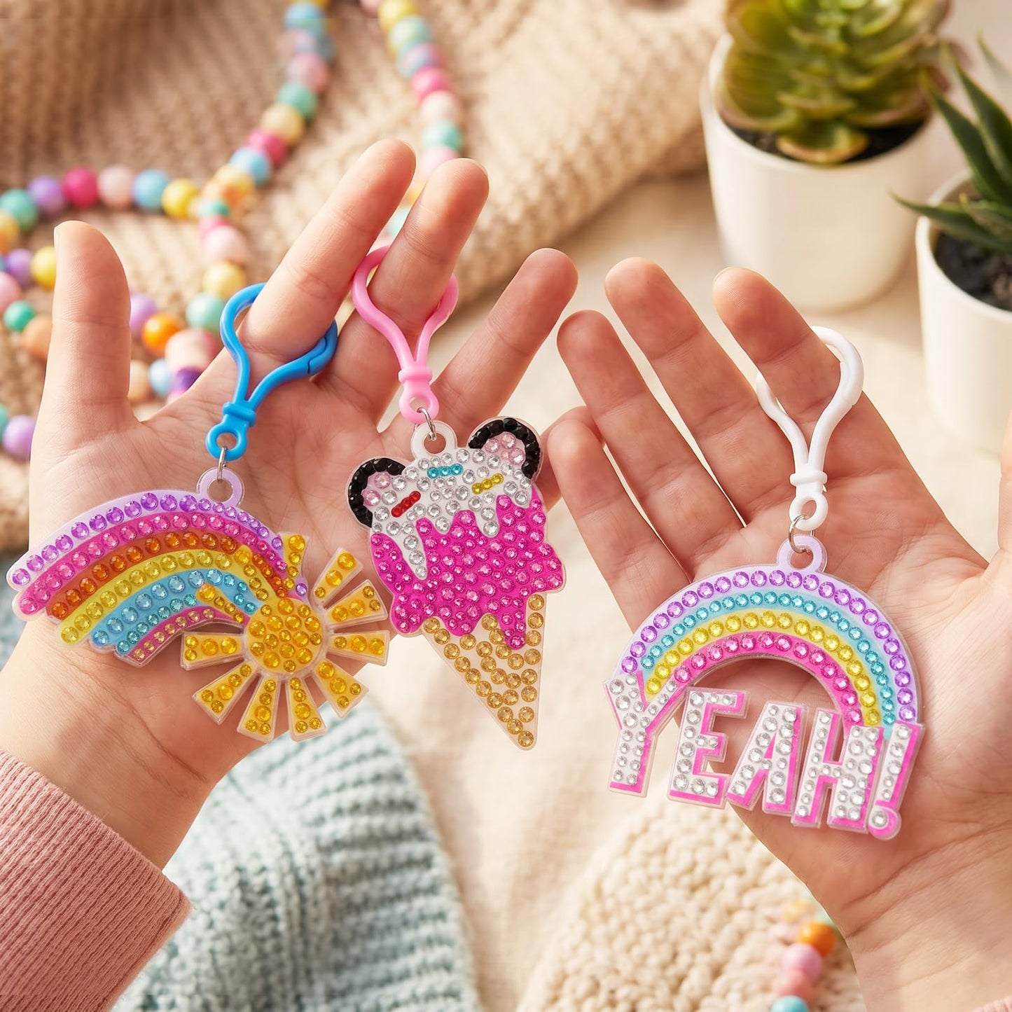 Happy makers Big Gem Diamond Art Painting Arts Crafts Keychains Suncatchers Kits for Gifts, Mosaic Painting Kit by Numbers for Teens Toddler DIY