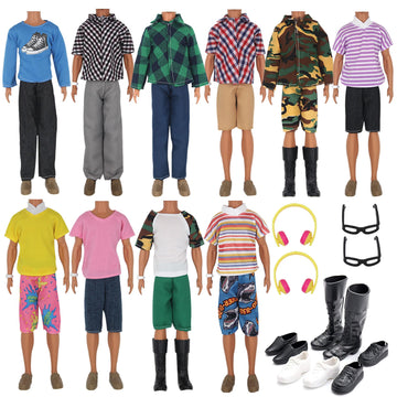 ZTWEDEN 32Pcs Doll Clothes and Accessories for 12 Inch Boy Dolls Include 20 Different Wear Clothes Shirt Jeans Beach Shorts 4 Pairs of Shoes, Glasses