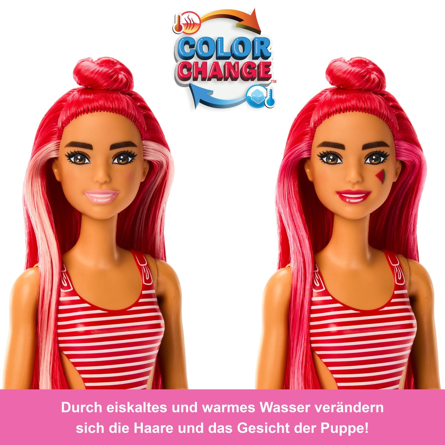 Barbie Pop Reveal Doll & Accessories, Watermelon Crush Scent with Red Hair, 8 Surprises Include Slime & Squishy Puppy