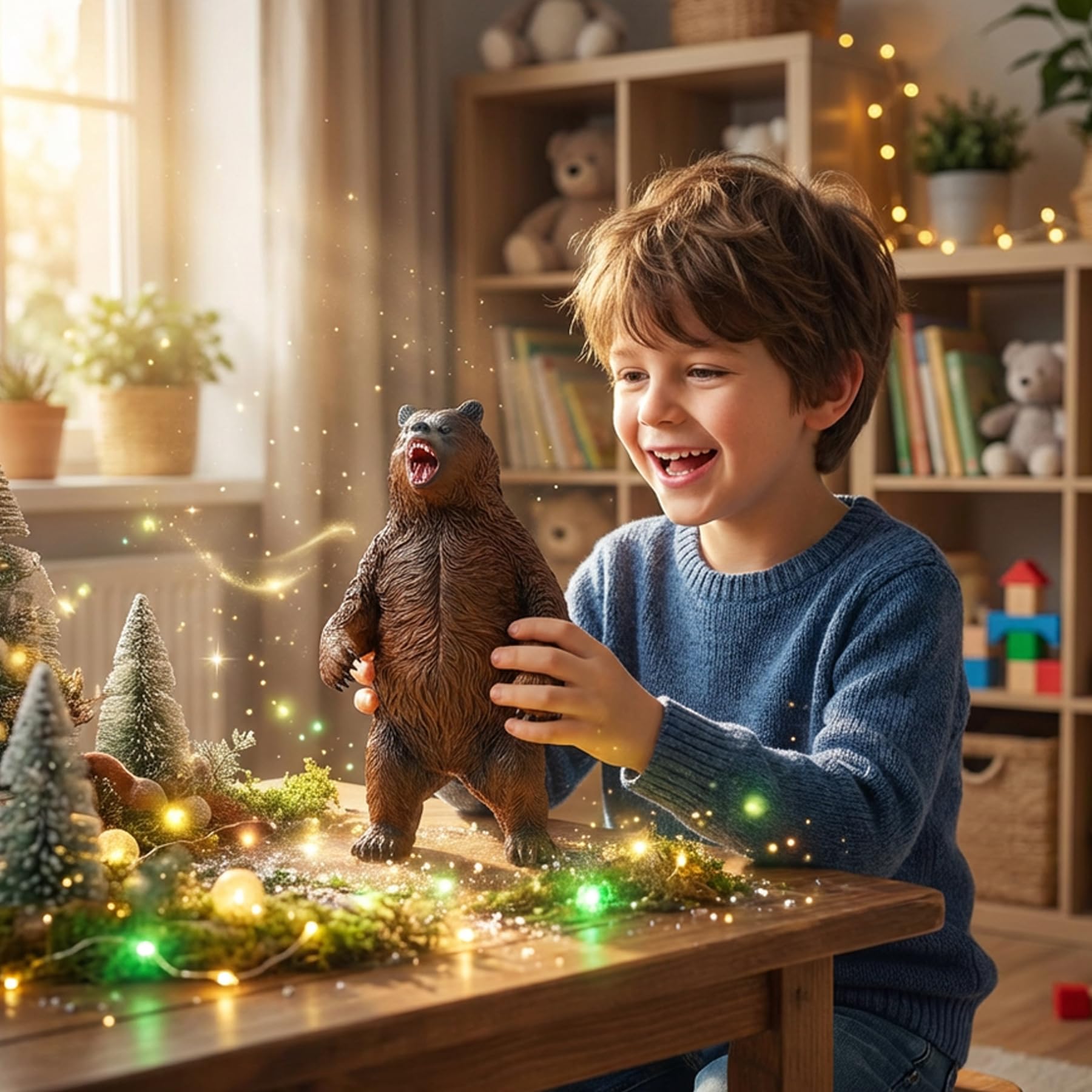Gemini&Genius Brown Bear Figurine Toy, Wildlife World Action Figure, Great Gift, Collection, Storytelling Prop and Room Decor for Kids 3 Years Old