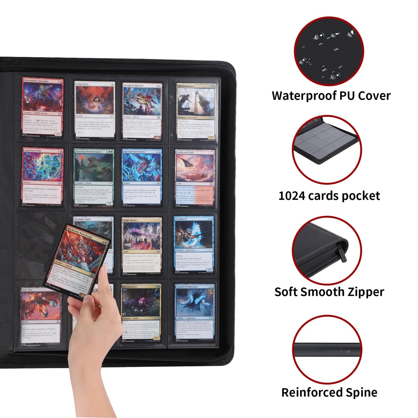 Snekdy premium 1024-pocket trading card binder, 16-pocket cards album, waterproof PU-leather Cover album with side loading, holds gaming, baseball
