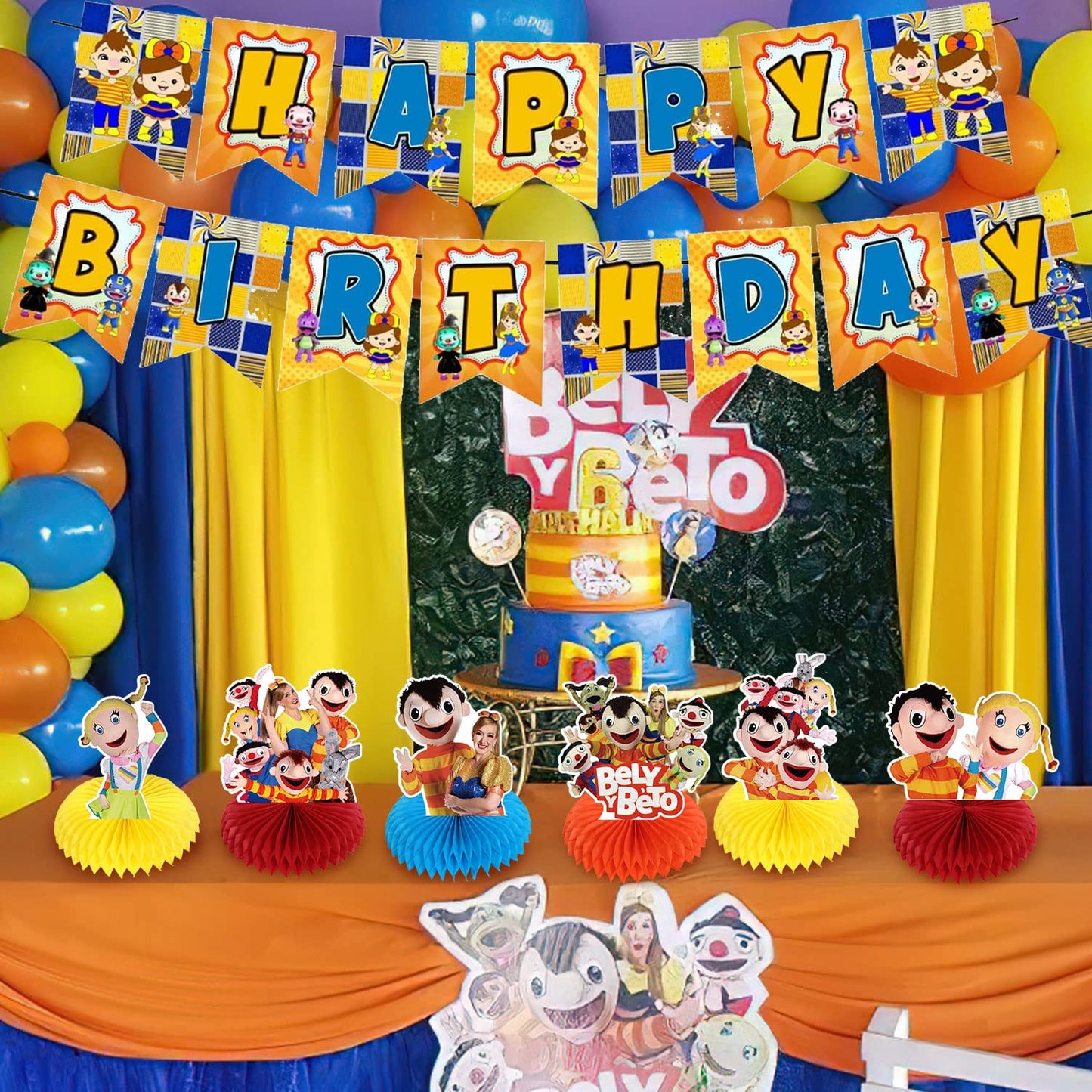 Beto y Bely Party Decorations Honeycomb Centerpiece, 8 Pieces Music Beto y Bely 3D Double Side Cake Toppers Table Centerpieces, Music Beto y Bely