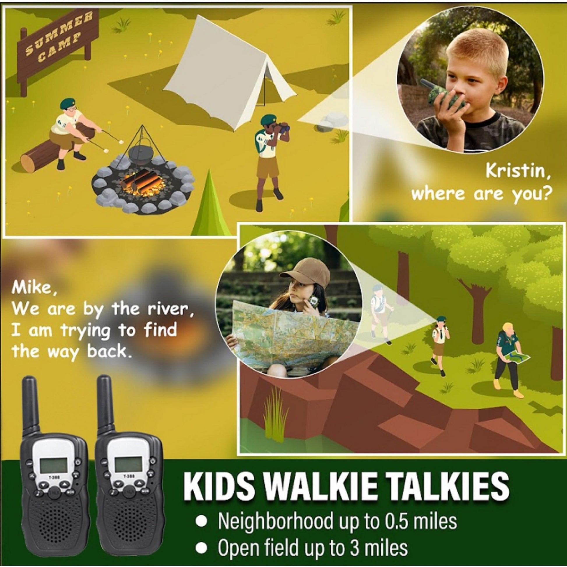 Ezzo Outdoor Adventure Kit for Kids - Walkie-Talkies & Pretend Play Gear - Camouflage Camping, Safari, Hunting Set - Backyard Explorer Toys for Boys